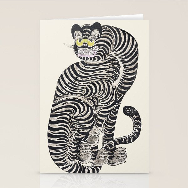 Japanese Yellow Eyes Tiger Vintage Woodblock Ukiyo e Style Retro Asian Design Bold Animal Artwork Stationery Card Gallery Image 1