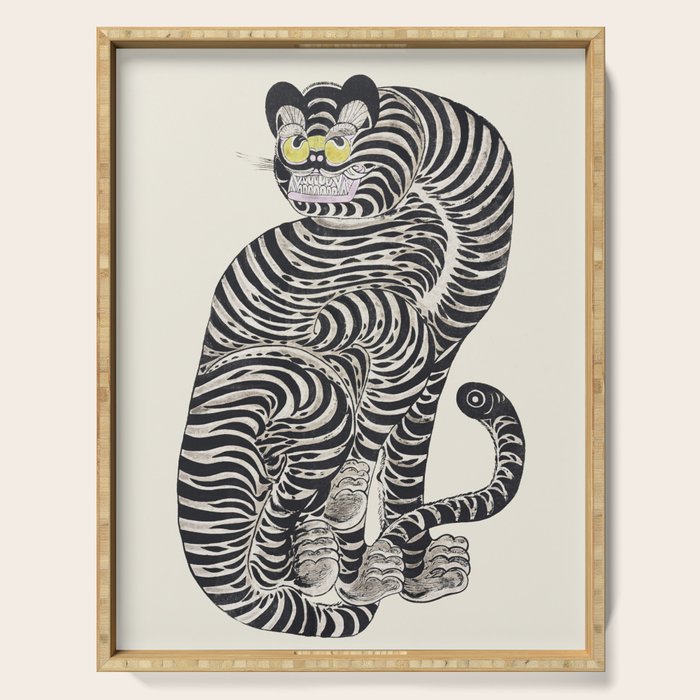 Japanese Yellow Eyes Tiger Vintage Woodblock Ukiyo e Style Retro Asian Design Bold Animal Artwork Serving Tray Gallery Image 1