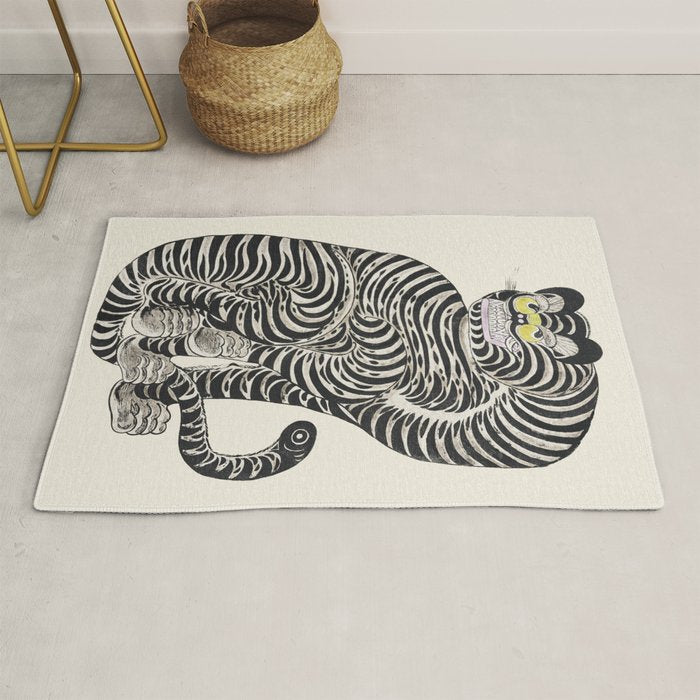 Japanese Yellow Eyes Tiger Vintage Woodblock Ukiyo e Style Retro Asian Design Bold Animal Artwork Rug Gallery Image 1