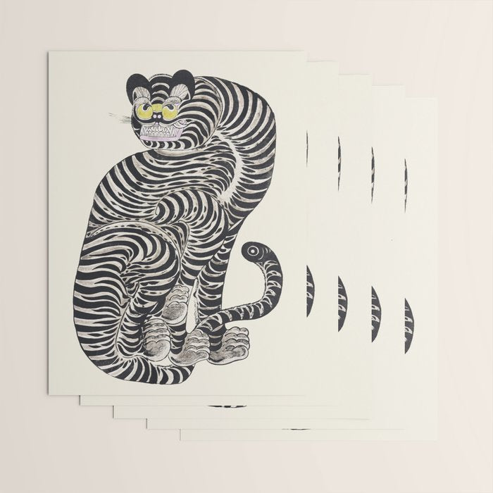 Japanese Yellow Eyes Tiger Vintage Woodblock Ukiyo e Style Retro Asian Design Bold Animal Artwork Wrapping Paper Gallery Image 3