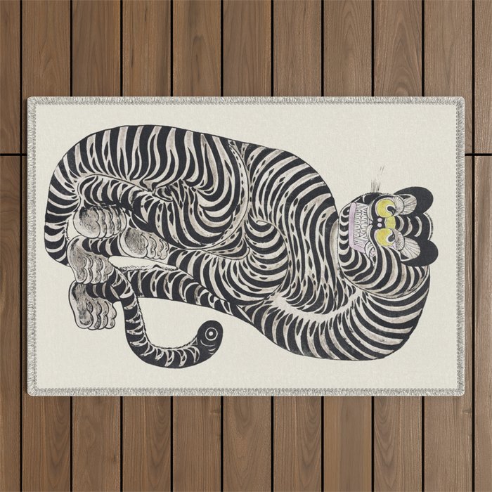 Japanese Yellow Eyes Tiger Vintage Woodblock Ukiyo e Style Retro Asian Design Bold Animal Artwork Outdoor Rug Gallery Image 1