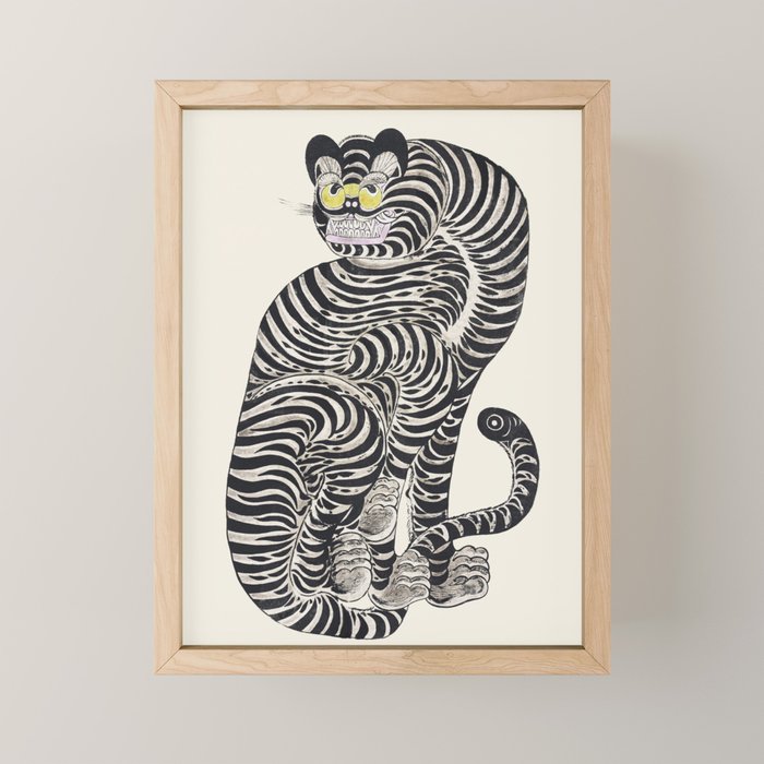 Japanese Yellow Eyes Tiger Vintage Woodblock Ukiyo e Style Retro Asian Design Bold Animal Artwork Mini Art Print Gallery Image 1