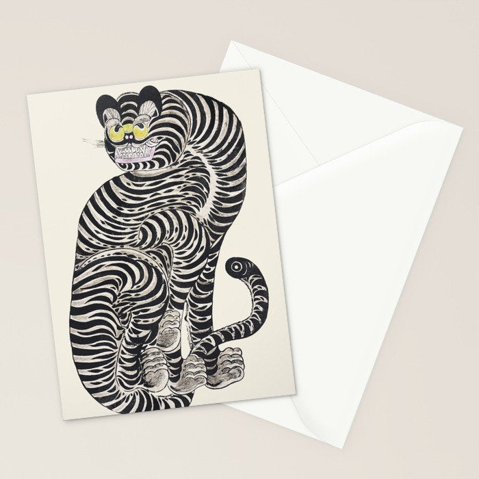 Japanese Yellow Eyes Tiger Vintage Woodblock Ukiyo e Style Retro Asian Design Bold Animal Artwork Stationery Card Gallery Image 2