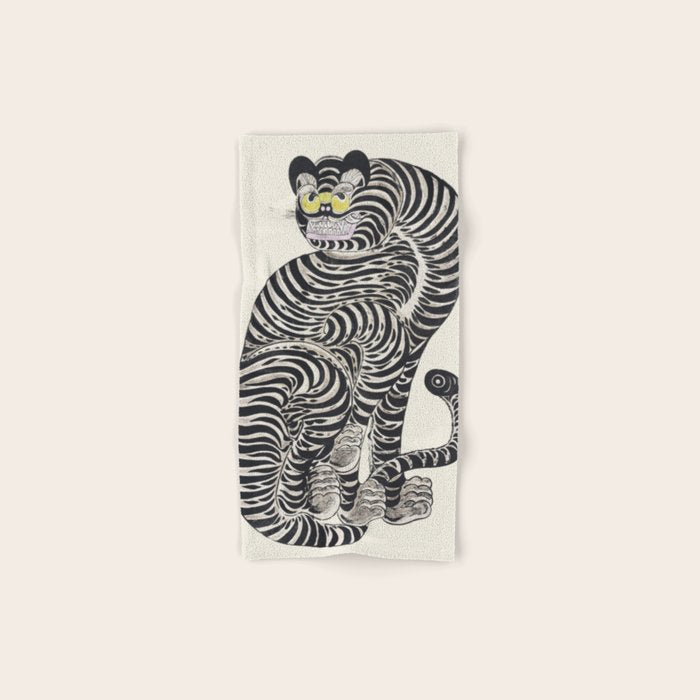 Japanese Yellow Eyes Tiger Vintage Woodblock Ukiyo e Style Retro Asian Design Bold Animal Artwork Bath Towel Gallery Image 1