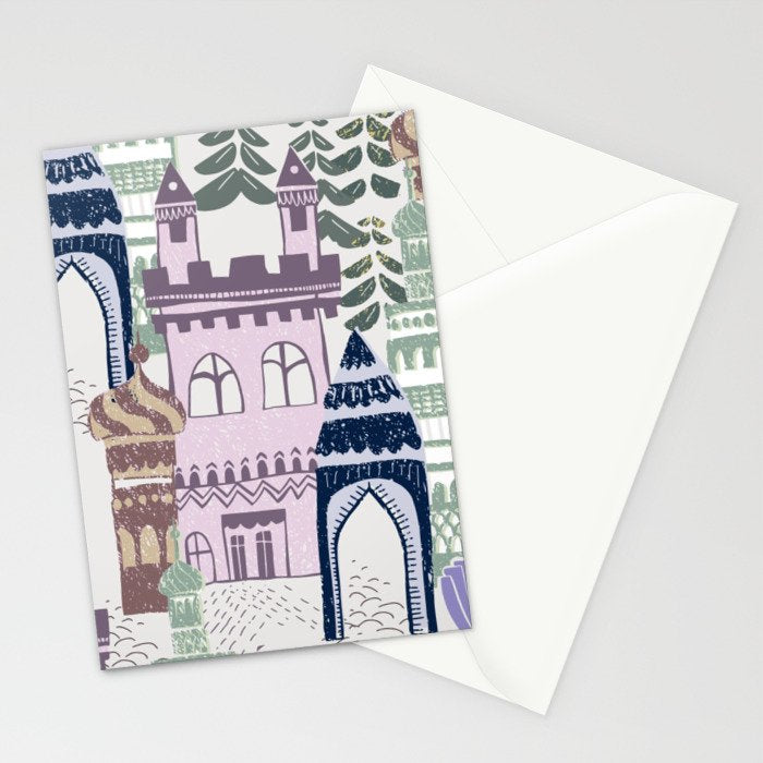 Block print Home pattern lilac Stationery Card Gallery Image 2