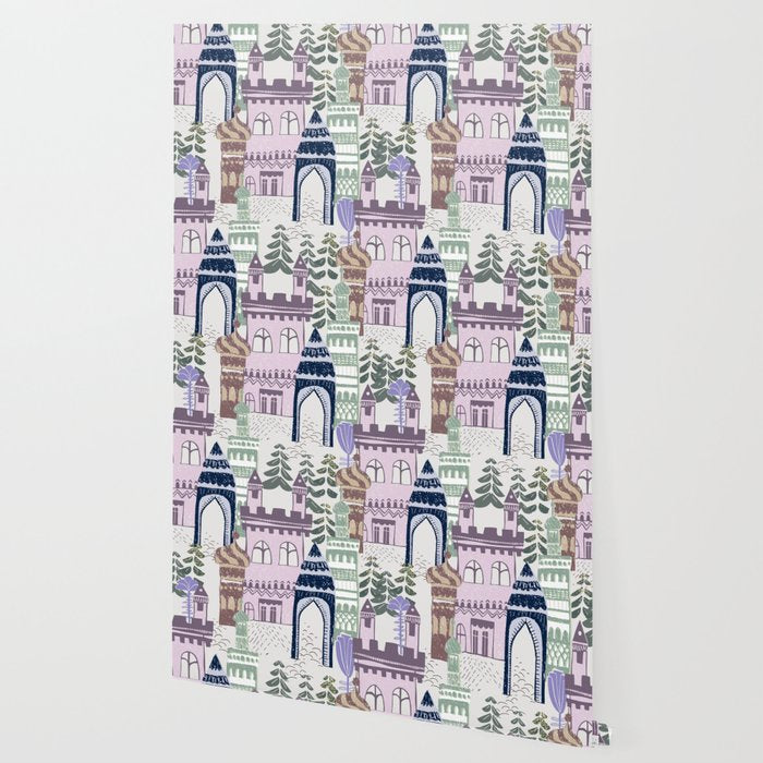 Block print Home pattern lilac Wallpaper Gallery Image 2