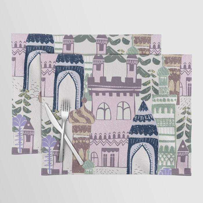 Block print Home pattern lilac Placemat Gallery Image 1