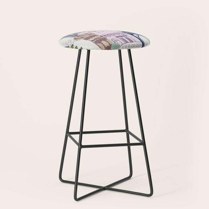 Block print Home pattern lilac Stool Gallery Image 1