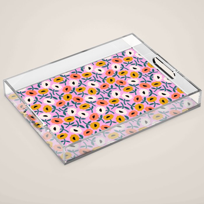 Floral Bliss - Tropical Pink Pattern Acrylic Tray Gallery Image 1