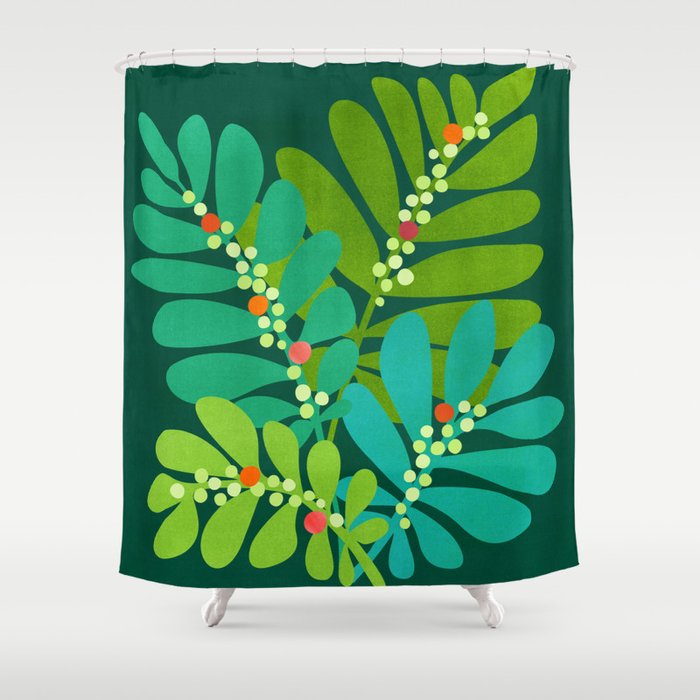 Mistletoe Greenery Illustration Shower Curtain Gallery Image 1