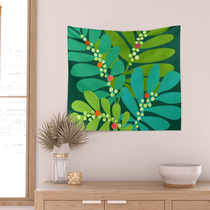 Mistletoe Greenery Illustration Wall Tapestry Gallery Image 2