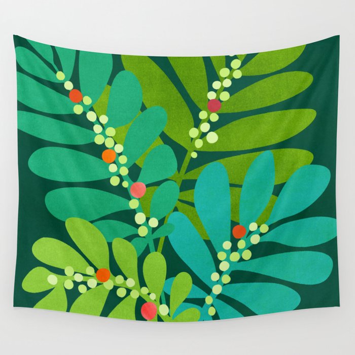Mistletoe Greenery Illustration Wall Tapestry Gallery Image 4
