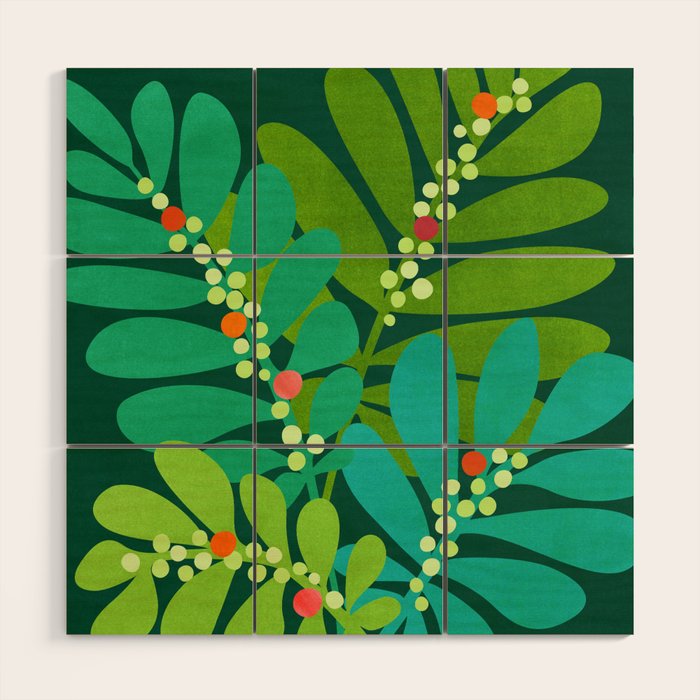 Mistletoe Greenery Illustration Wood Wall Art Gallery Image 1