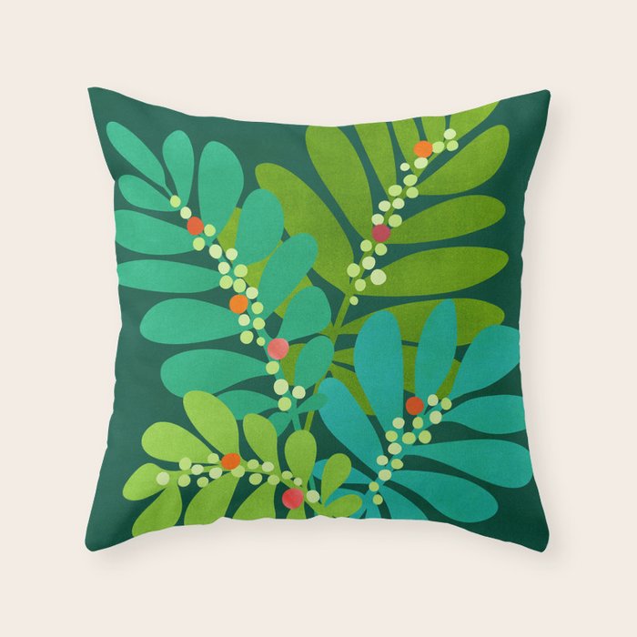 Mistletoe Greenery Illustration Throw Pillow Gallery Image 1