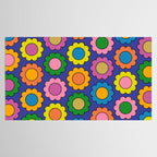 Colorful Happy Flowers Cheerful Retro Pattern on Blue Tablecloth Gallery Image 2