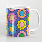 Colorful Happy Flowers Cheerful Retro Pattern on Blue Coffee Mug Gallery Image 1