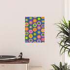 Colorful Happy Flowers Cheerful Retro Pattern on Blue Poster Gallery Image 2