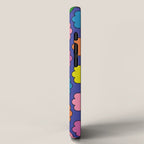Colorful Happy Flowers Cheerful Retro Pattern on Blue iPhone Case Gallery Image 2