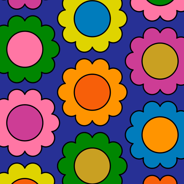 Colorful Happy Flowers Cheerful Retro Pattern on Blue Coffee Mug Gallery Image 2