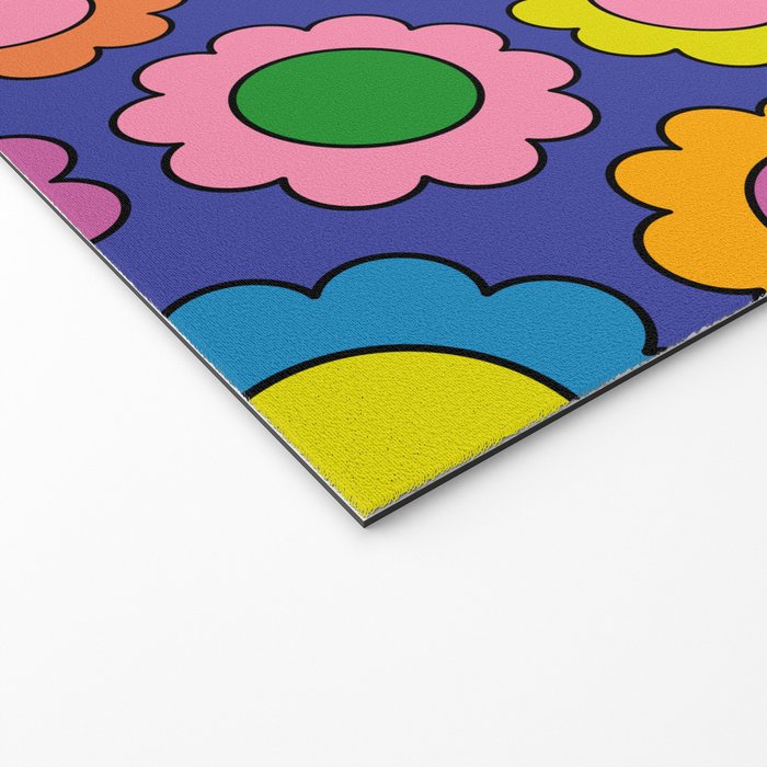 Colorful Happy Flowers Cheerful Retro Pattern on Blue Welcome Mat Gallery Image 2