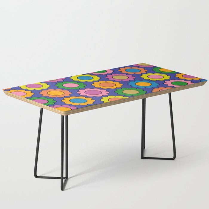 Colorful Happy Flowers Cheerful Retro Pattern on Blue Coffee Table Gallery Image 1