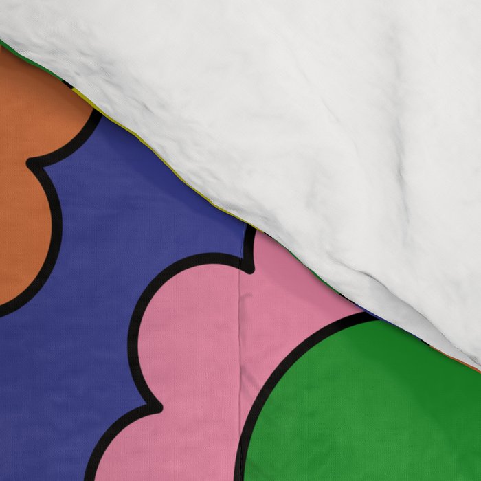 Colorful Happy Flowers Cheerful Retro Pattern on Blue Comforter Gallery Image 4