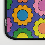 Colorful Happy Flowers Cheerful Retro Pattern on Blue Laptop Sleeve Gallery Image 3