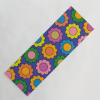 Colorful Happy Flowers Cheerful Retro Pattern on Blue Yoga Mat Gallery Image 1