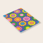 Colorful Happy Flowers Cheerful Retro Pattern on Blue Notebook Gallery Image 3
