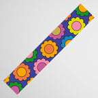 Colorful Happy Flowers Cheerful Retro Pattern on Blue Table Runner Gallery Image 3