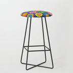 Colorful Happy Flowers Cheerful Retro Pattern on Blue Stool Gallery Image 1
