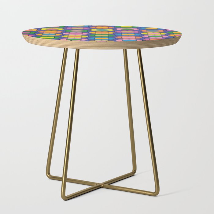 Colorful Happy Flowers Cheerful Retro Pattern on Blue Side Table Gallery Image 1