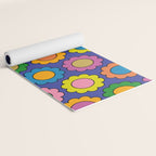 Colorful Happy Flowers Cheerful Retro Pattern on Blue Yoga Mat Gallery Image 2