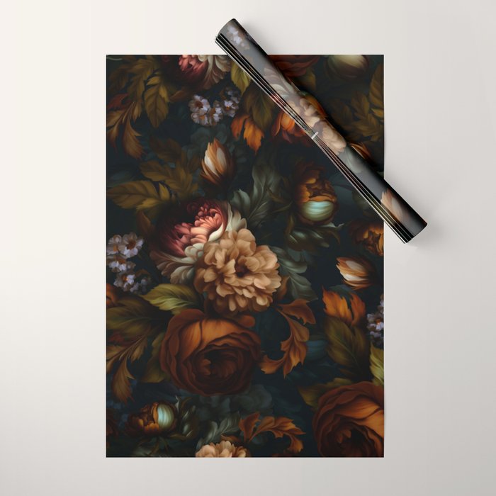 Dark Moody Baroque Midnight Garden Wrapping Paper Gallery Image 1
