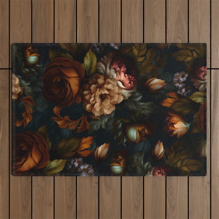 Dark Moody Baroque Midnight Garden Outdoor Rug Gallery Image 1