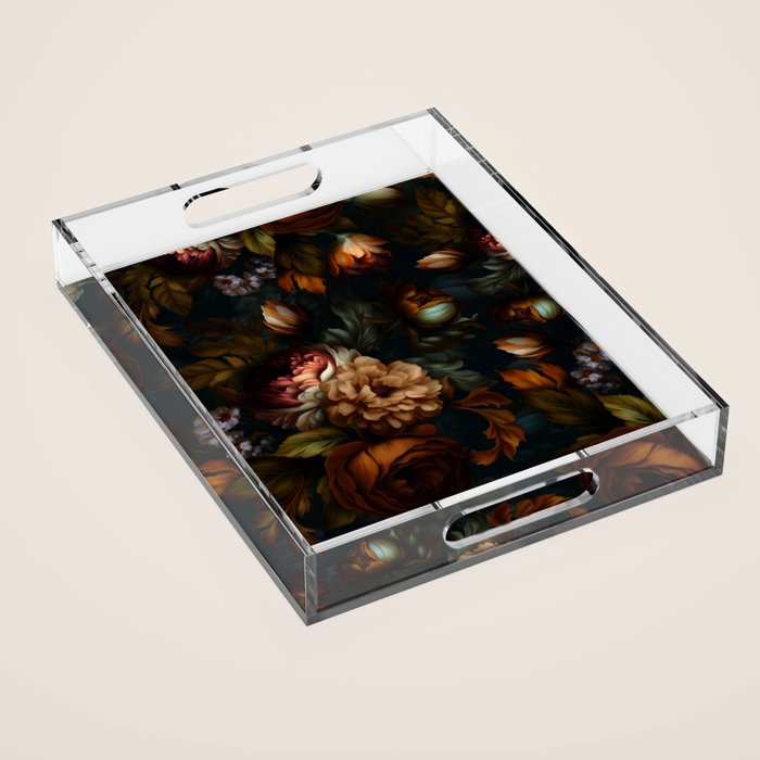 Dark Moody Baroque Midnight Garden Acrylic Tray Gallery Image 1