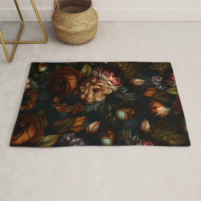 Dark Moody Baroque Midnight Garden Rug Gallery Image 1