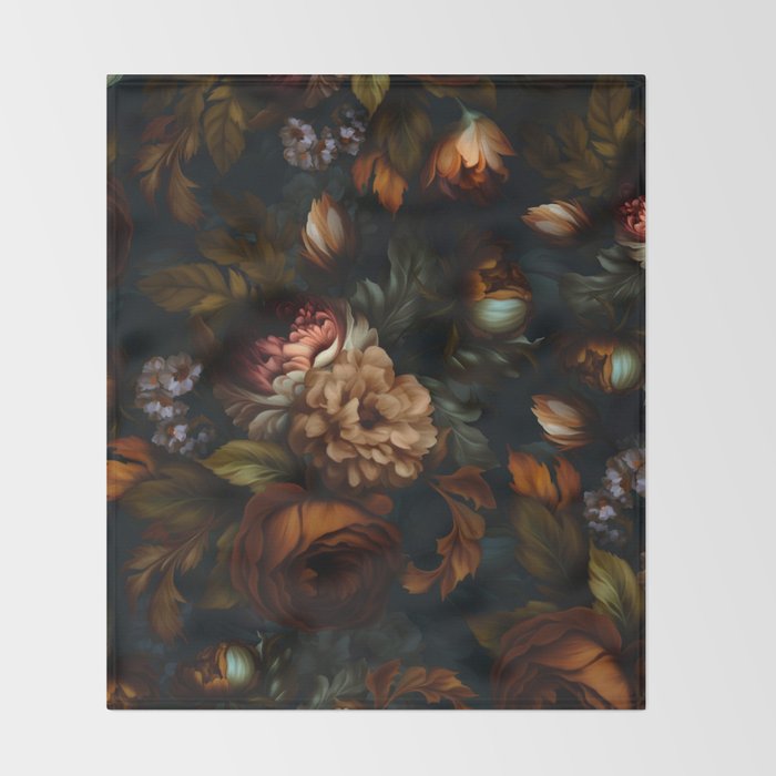 Dark Moody Baroque Midnight Garden Throw Blanket Gallery Image 2