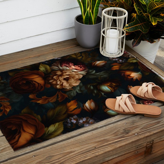 Dark Moody Baroque Midnight Garden Outdoor Rug Gallery Image 2
