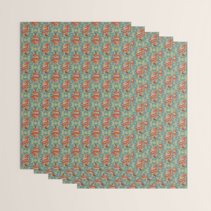 Floral Dragon Chinoiserie  Wrapping Paper Gallery Image 3