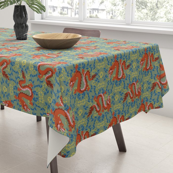 Floral Dragon Chinoiserie  Tablecloth Gallery Image 3