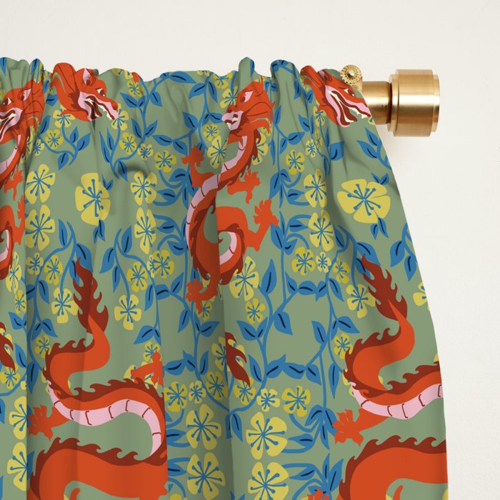 Floral Dragon Chinoiserie  Window Curtain Gallery Image 2