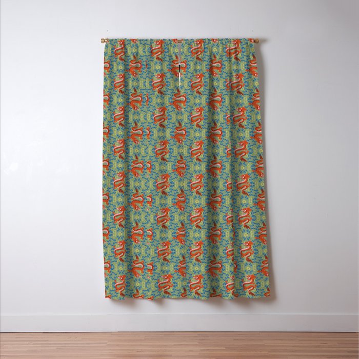 Floral Dragon Chinoiserie  Window Curtain Gallery Image 3