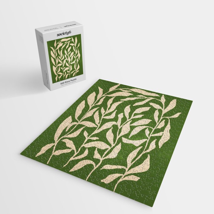 Olive Green Leaves: Mid Century Edition Jigsaw Puzzle Gallery Image 2