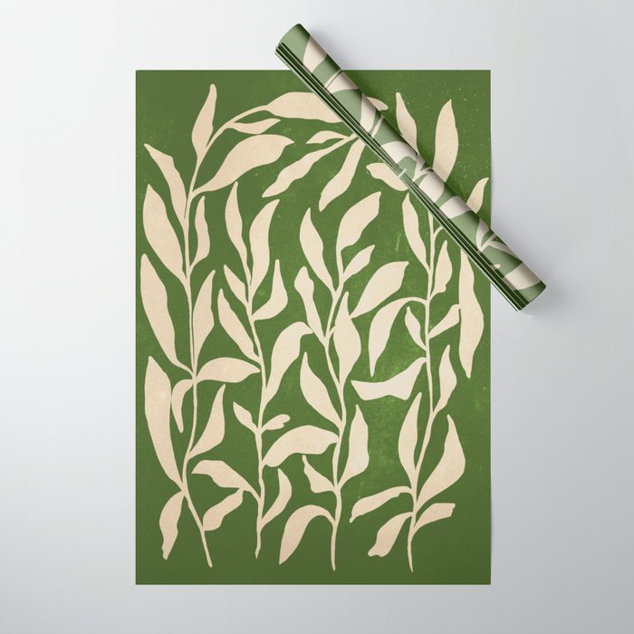 Olive Green Leaves: Mid Century Edition Wrapping Paper Gallery Image 1