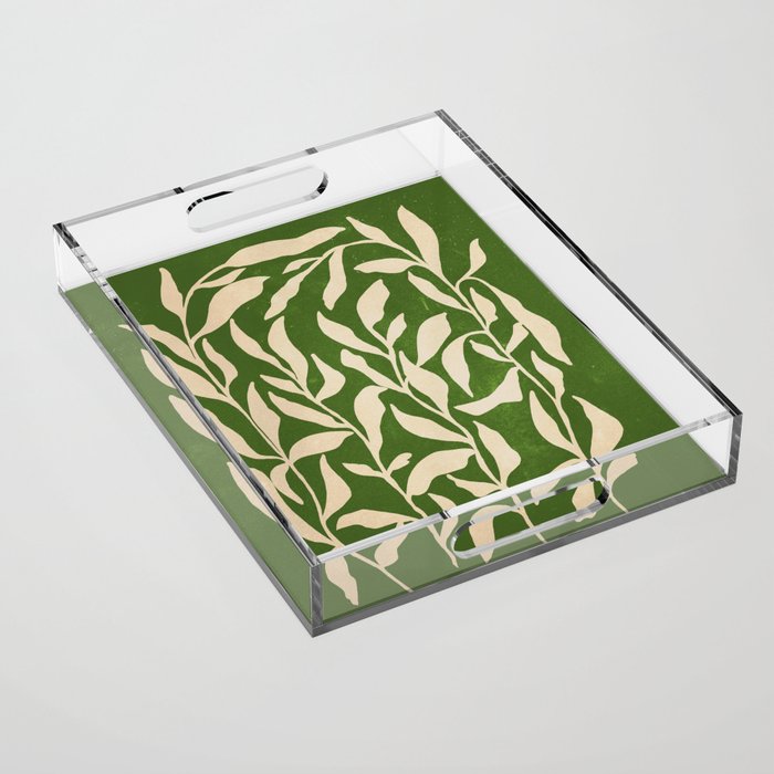 Olive Green Leaves: Mid Century Edition Acrylic Tray Gallery Image 1