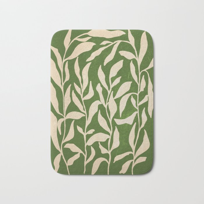Olive Green Leaves: Mid Century Edition Bath Mat Gallery Image 1