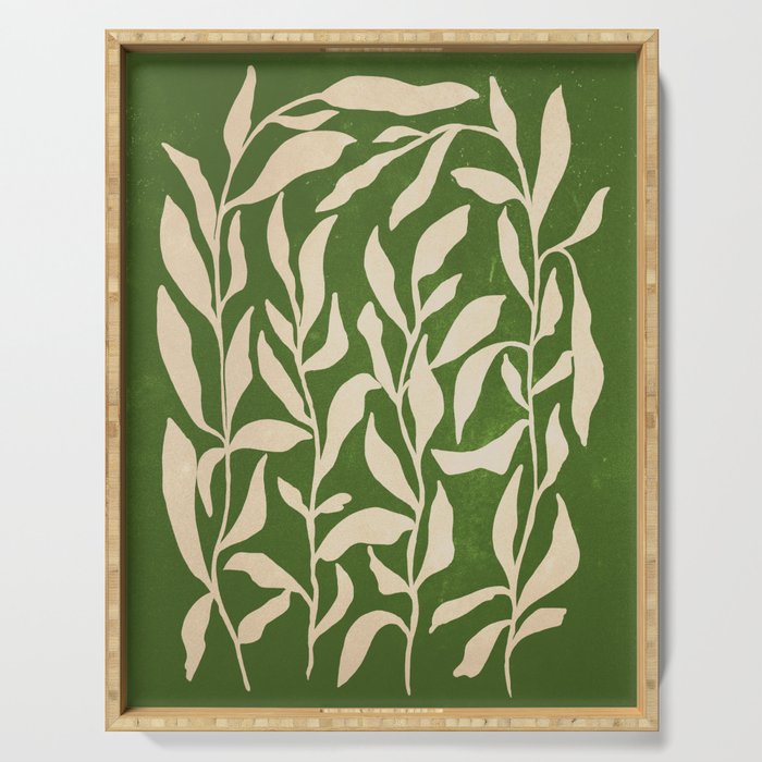 Olive Green Leaves: Mid Century Edition Serving Tray Gallery Image 1