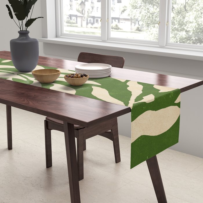 Olive Green Leaves: Mid Century Edition Table Runner Gallery Image 2