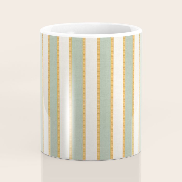 Vintage Cabana Stripe Sage Mint Green And Gold Retro Boho Coastal Beach Vibe Coffee Mug Gallery Image 4